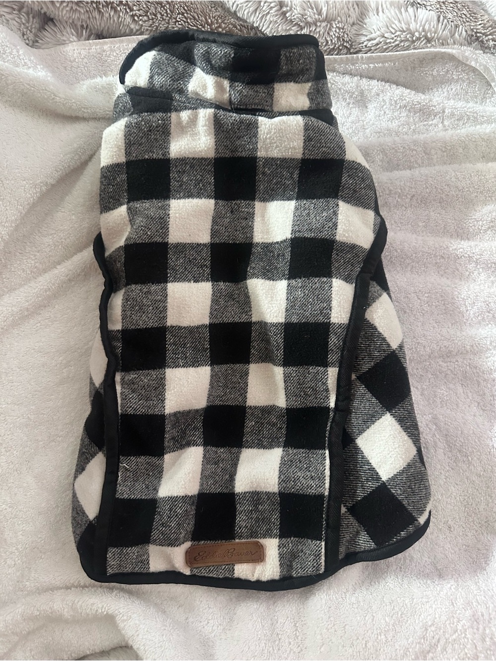 Eddie Bauer Black and White Buffalo Check Dog Coat